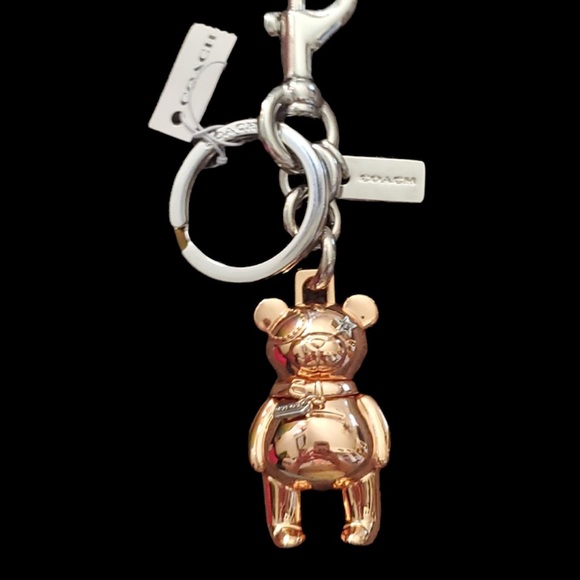π Coach 3D Teddy Bear Key Fob Bag Charm Rose Gold - Picture 9 of 9
